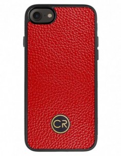 Etui premium skórzane, case na smartfon APPLE iPhone 7 PLUS. Skóra floater czerwona ze złotą blaszką.