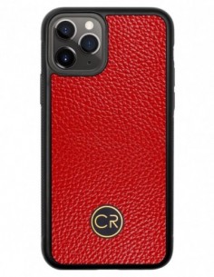 Etui premium skórzane, case na smartfon APPLE iPhone 11 PRO. Skóra floater czerwona ze złotą blaszką.