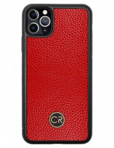 Etui premium skórzane, case na smartfon APPLE iPhone 11 PRO MAX. Skóra floater czerwona ze złotą blaszką.