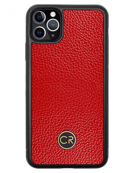 Etui premium skórzane, case na smartfon APPLE iPhone 11 PRO MAX. Skóra floater czerwona ze złotą blaszką.