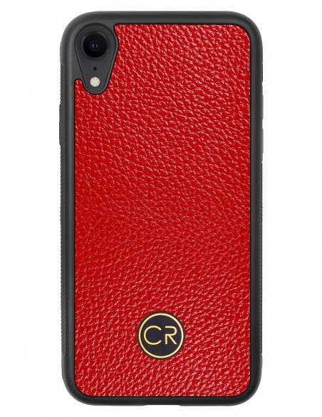 Etui premium skórzane, case na smartfon APPLE iPhone XR. Skóra floater czerwona ze złotą blaszką.