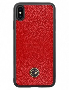Etui premium skórzane, case na smartfon APPLE iPhone XS MAX. Skóra floater czerwona ze złotą blaszką.