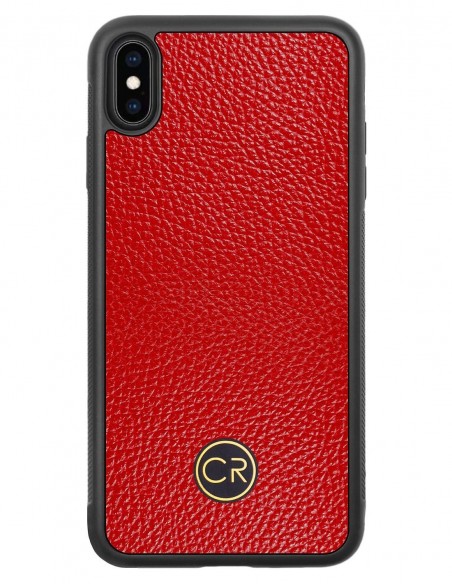 Etui premium skórzane, case na smartfon APPLE iPhone XS MAX. Skóra floater czerwona ze złotą blaszką.