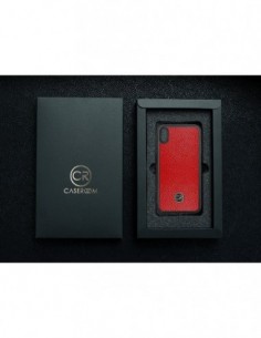 Etui premium skórzane, case na smartfon APPLE iPhone XS MAX. Skóra floater czerwona ze złotą blaszką. 2