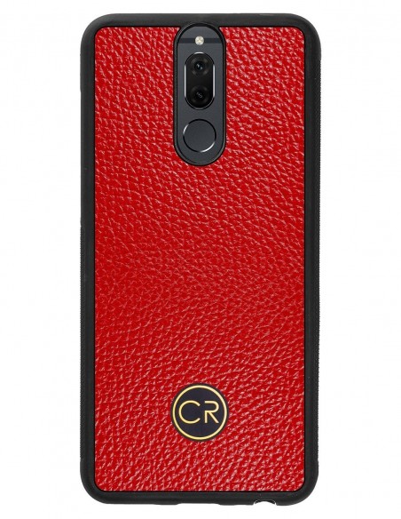 Etui premium skórzane, case na smartfon HUAWEI MATE 10 LITE. Skóra floater czerwona ze złotą blaszką.