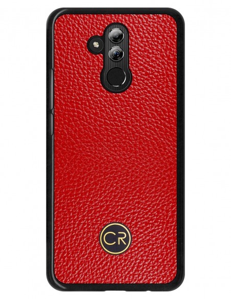 Etui premium skórzane, case na smartfon HUAWEI MATE 20 LITE. Skóra floater czerwona ze złotą blaszką.