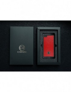 Etui premium skórzane, case na smartfon HUAWEI P8 LITE. Skóra floater czerwona ze złotą blaszką. 2