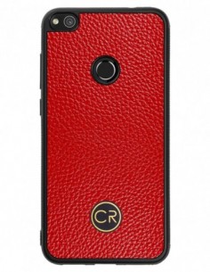 Etui premium skórzane, case na smartfon HUAWEI P8 LITE 2017. Skóra floater czerwona ze złotą blaszką.