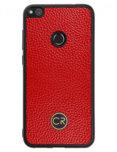 Etui premium skórzane, case na smartfon HUAWEI P8 LITE 2017. Skóra floater czerwona ze złotą blaszką.