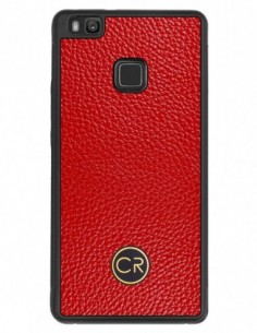 Etui premium skórzane, case na smartfon HUAWEI P9 LITE. Skóra floater czerwona ze złotą blaszką.