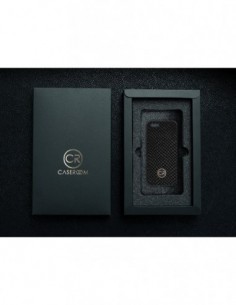 Etui premium skórzane, case na smartfon APPLE iPhone SE (2016). Skóra iguana czarna ze złotą blaszką. 2