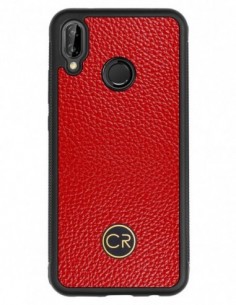 Etui premium skórzane, case na smartfon HUAWEI P20 LITE. Skóra floater czerwona ze złotą blaszką.