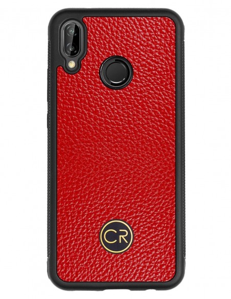 Etui premium skórzane, case na smartfon HUAWEI P20 LITE. Skóra floater czerwona ze złotą blaszką.