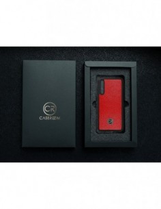 Etui premium skórzane, case na smartfon HUAWEI P20 PRO. Skóra floater czerwona ze złotą blaszką. 2