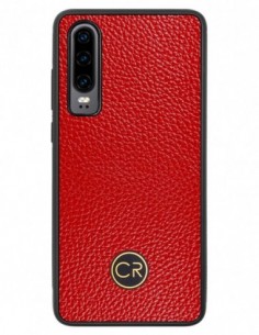 Etui premium skórzane, case na smartfon HUAWEI P30. Skóra floater czerwona ze złotą blaszką.