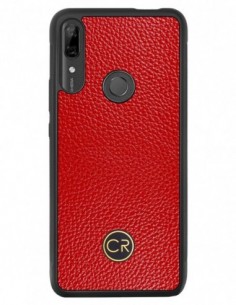 Etui premium skórzane, case na smartfon HUAWEI P SMART Z. Skóra floater czerwona ze złotą blaszką.