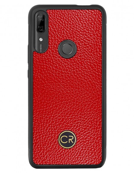 Etui premium skórzane, case na smartfon HUAWEI P SMART Z. Skóra floater czerwona ze złotą blaszką.