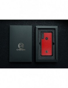 Etui premium skórzane, case na smartfon HUAWEI P SMART Z. Skóra floater czerwona ze złotą blaszką. 2