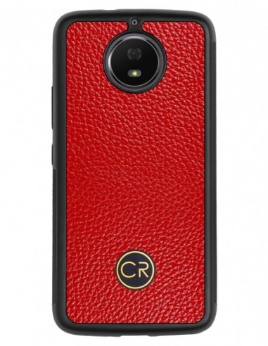 Etui premium skórzane, case na smartfon MOTOROLA G5S. Skóra floater czerwona ze złotą blaszką.