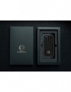 Etui premium skórzane, case na smartfon APPLE iPhone 6S. Skóra krokodyl czarna ze złotą blaszką. 2