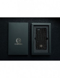 Etui premium skórzane, case na smartfon APPLE iPhone 6 PLUS. Skóra krokodyl czarna ze złotą blaszką. 2