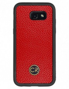 Etui premium skórzane, case na smartfon SAMSUNG GALAXY A5 2017. Skóra floater czerwona ze złotą blaszką.