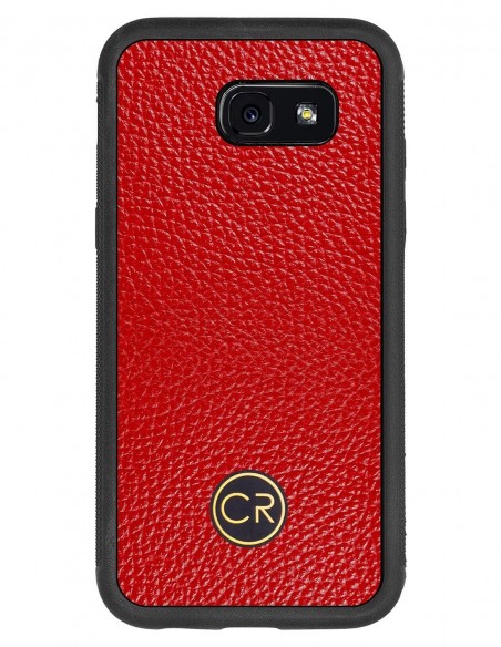 Etui premium skórzane, case na smartfon SAMSUNG GALAXY A5 2017. Skóra floater czerwona ze złotą blaszką.