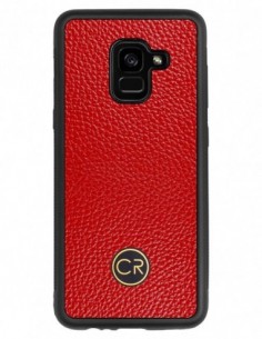 Etui premium skórzane, case na smartfon SAMSUNG GALAXY A5 2018. Skóra floater czerwona ze złotą blaszką.