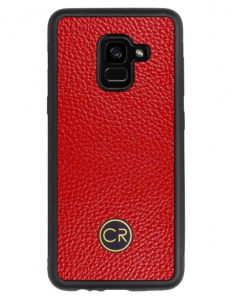 Etui premium skórzane, case na smartfon SAMSUNG GALAXY A5 2018. Skóra floater czerwona ze złotą blaszką.