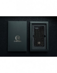 Etui premium skórzane, case na smartfon APPLE iPhone 7 PLUS. Skóra krokodyl czarna ze złotą blaszką. 2