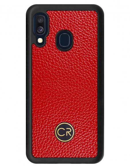 Etui premium skórzane, case na smartfon SAMSUNG GALAXY A40. Skóra floater czerwona ze złotą blaszką.