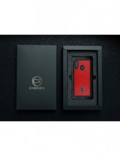 Etui premium skórzane, case na smartfon SAMSUNG GALAXY A40. Skóra floater czerwona ze złotą blaszką. 2