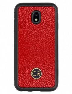 Etui premium skórzane, case na smartfon SAMSUNG GALAXY J3 2017. Skóra floater czerwona ze złotą blaszką.