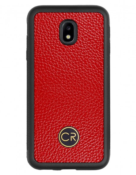 Etui premium skórzane, case na smartfon SAMSUNG GALAXY J3 2017. Skóra floater czerwona ze złotą blaszką.