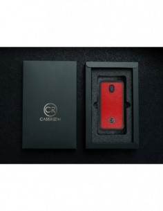 Etui premium skórzane, case na smartfon SAMSUNG GALAXY J3 2017. Skóra floater czerwona ze złotą blaszką. 2