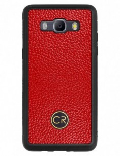 Etui premium skórzane, case na smartfon SAMSUNG GALAXY J5 2016. Skóra floater czerwona ze złotą blaszką.