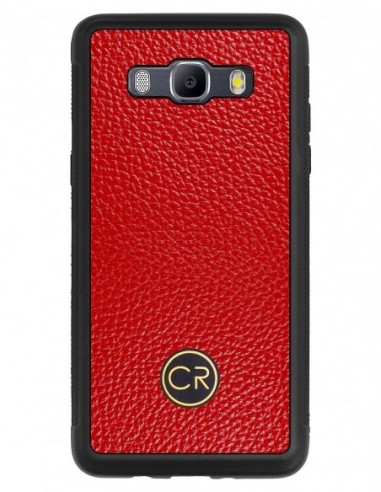 Etui premium skórzane, case na smartfon SAMSUNG GALAXY J5 2016. Skóra floater czerwona ze złotą blaszką.