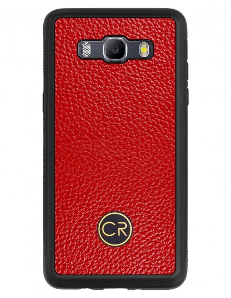 Etui premium skórzane, case na smartfon SAMSUNG GALAXY J5 2016. Skóra floater czerwona ze złotą blaszką.