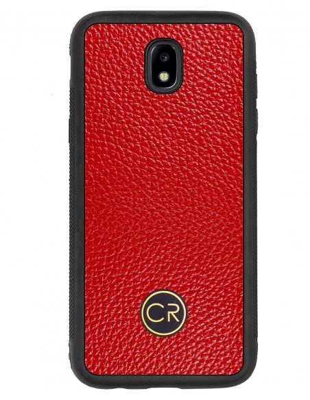 Etui premium skórzane, case na smartfon SAMSUNG GALAXY J5 2017. Skóra floater czerwona ze złotą blaszką.