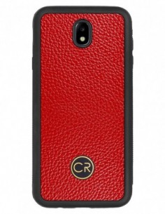 Etui premium skórzane, case na smartfon SAMSUNG GALAXY J7 2017. Skóra floater czerwona ze złotą blaszką.