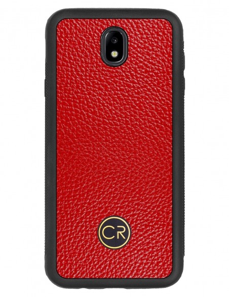 Etui premium skórzane, case na smartfon SAMSUNG GALAXY J7 2017. Skóra floater czerwona ze złotą blaszką.