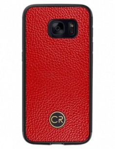 Etui premium skórzane, case na smartfon SAMSUNG GALAXY S7. Skóra floater czerwona ze złotą blaszką.