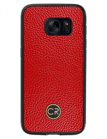 Etui premium skórzane, case na smartfon SAMSUNG GALAXY S7. Skóra floater czerwona ze złotą blaszką.