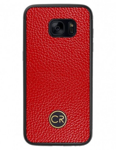 Etui premium skórzane, case na smartfon SAMSUNG GALAXY S7 EDGE. Skóra floater czerwona ze złotą blaszką.