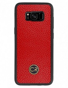 Etui premium skórzane, case na smartfon SAMSUNG GALAXY S8. Skóra floater czerwona ze złotą blaszką.