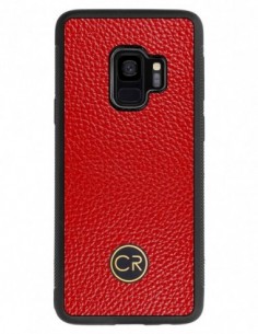 Etui premium skórzane, case na smartfon SAMSUNG GALAXY S9. Skóra floater czerwona ze złotą blaszką.