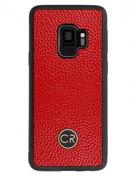 Etui premium skórzane, case na smartfon SAMSUNG GALAXY S9. Skóra floater czerwona ze złotą blaszką.