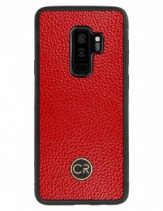 Etui premium skórzane, case na smartfon SAMSUNG GALAXY S9 PLUS. Skóra floater czerwona ze złotą blaszką.
