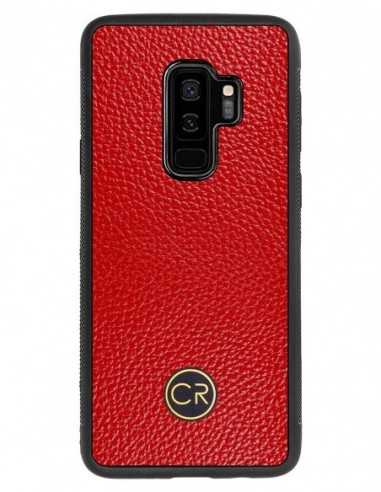 Etui premium skórzane, case na smartfon SAMSUNG GALAXY S9 PLUS. Skóra floater czerwona ze złotą blaszką.