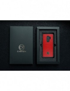 Etui premium skórzane, case na smartfon SAMSUNG GALAXY S9 PLUS. Skóra floater czerwona ze złotą blaszką. 2